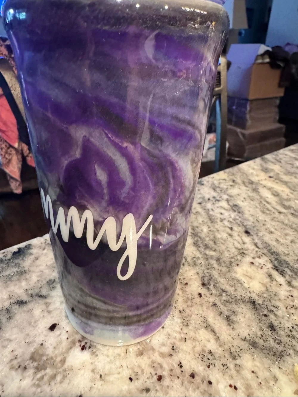 GRAMMY Hand Crafted Purple and Gray Marble Travel Tumbler